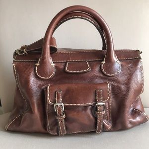 Chloe Distressed Leather Edith Satchel; Brown